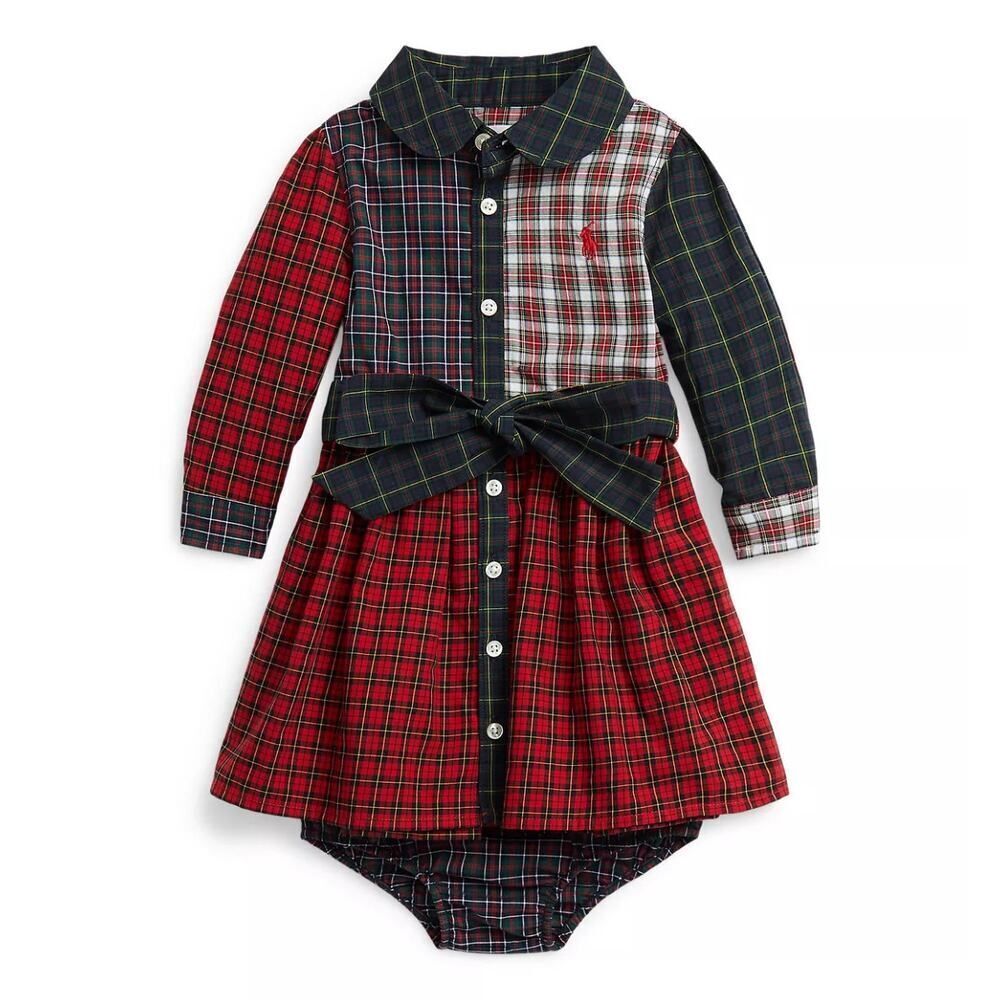Polo Ralph Lauren Baby Girl Plaid Poplin Shirtdress with Bloomers Size 3M